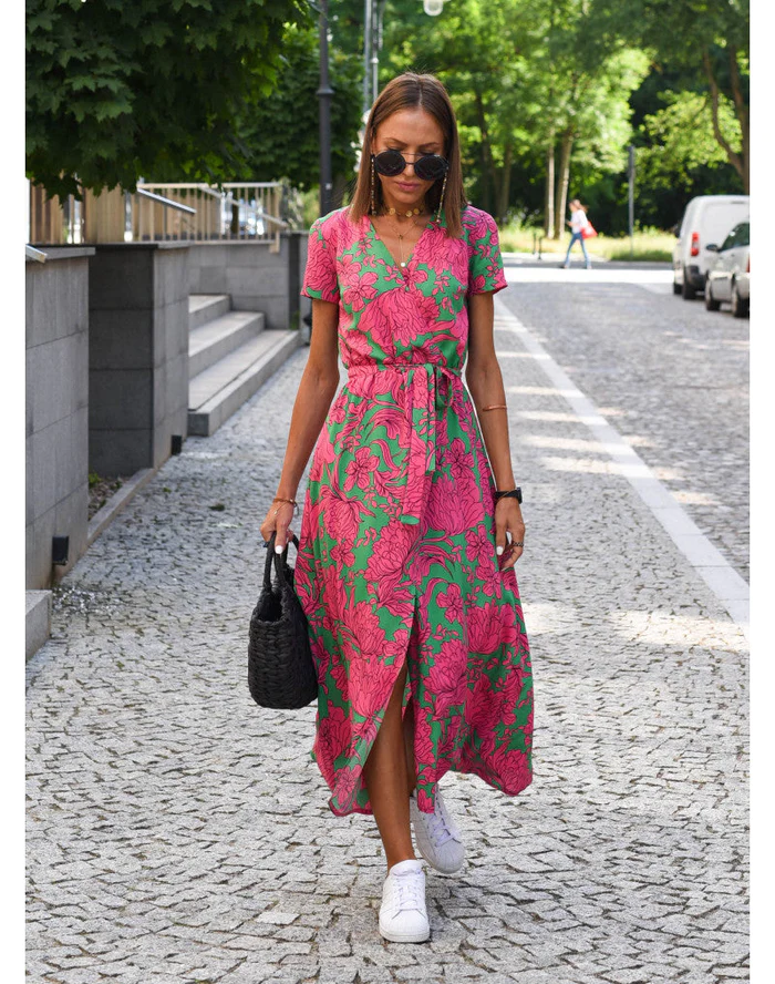 Dames Maxi Jurk met Print voor Zomer Roze Auralie