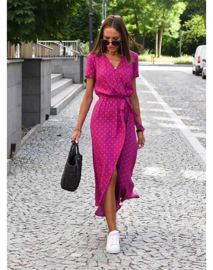 Dames Maxi Jurk met Print voor Zomer Rode stip Auralie
