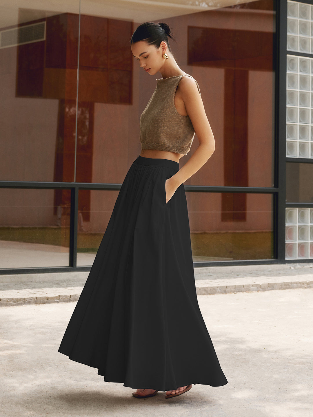 Dames Maxi Plissé Rok Zwart Auralie