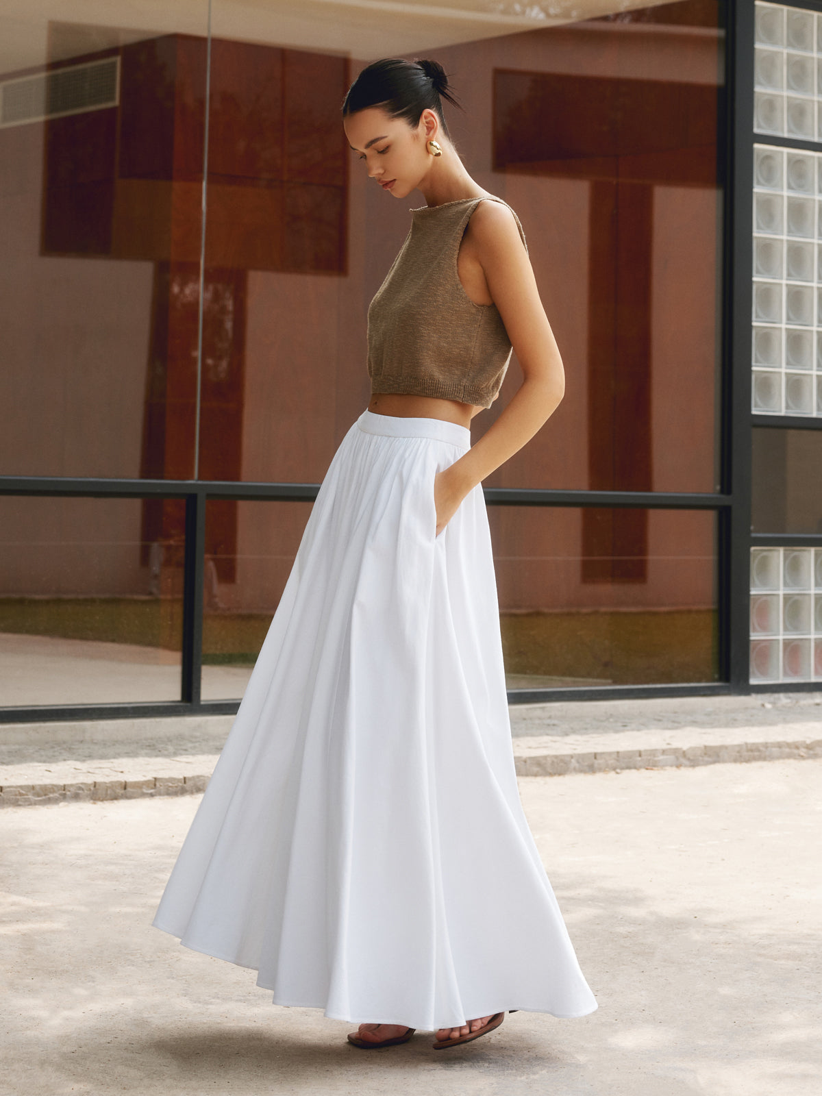 Dames Maxi Plissé Rok Wit Auralie