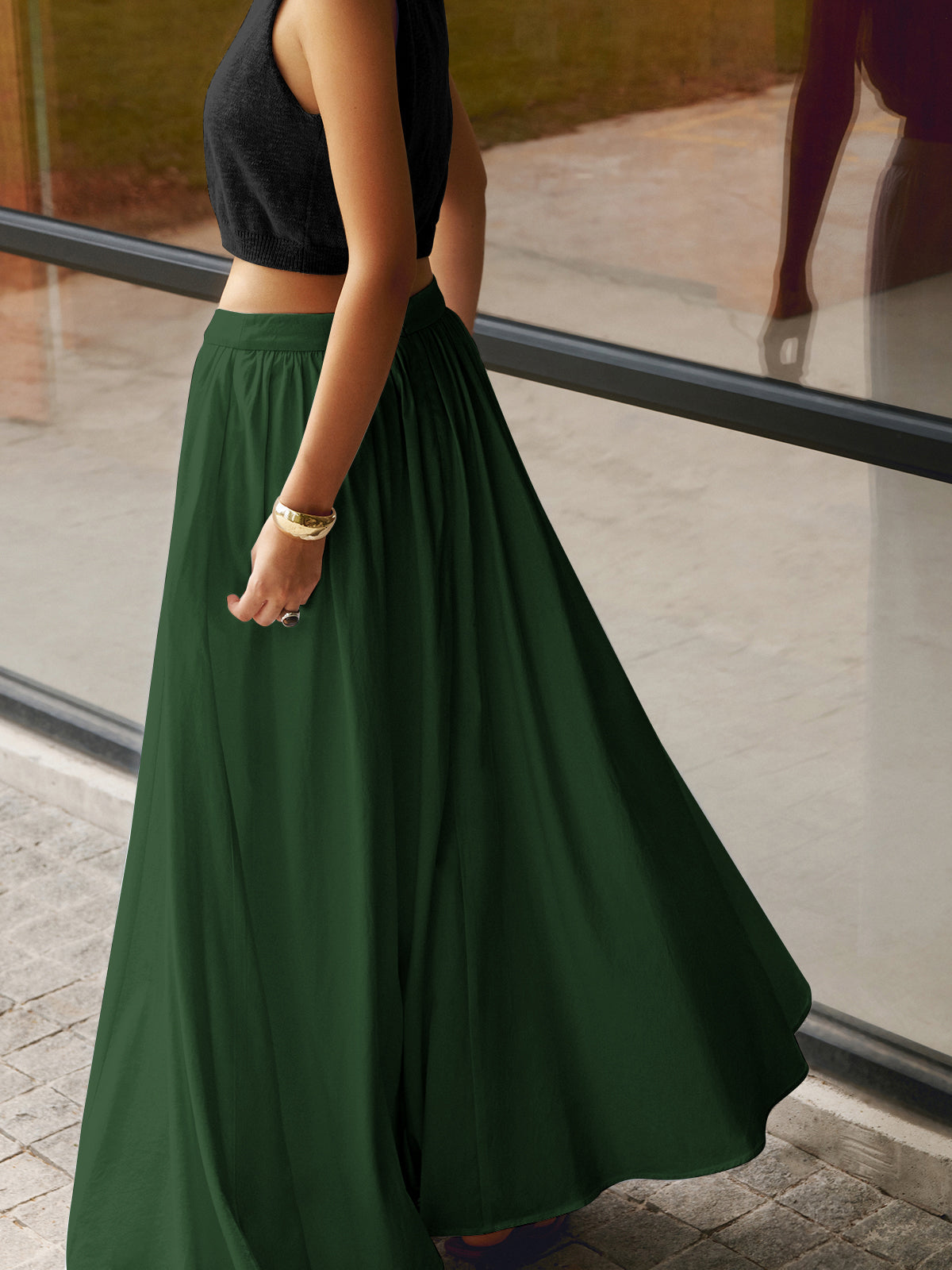 Dames Maxi Plissé Rok Groen Auralie