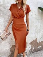 Dames Midi Jurk met Cross-Over Ontwerp Brons Auralie