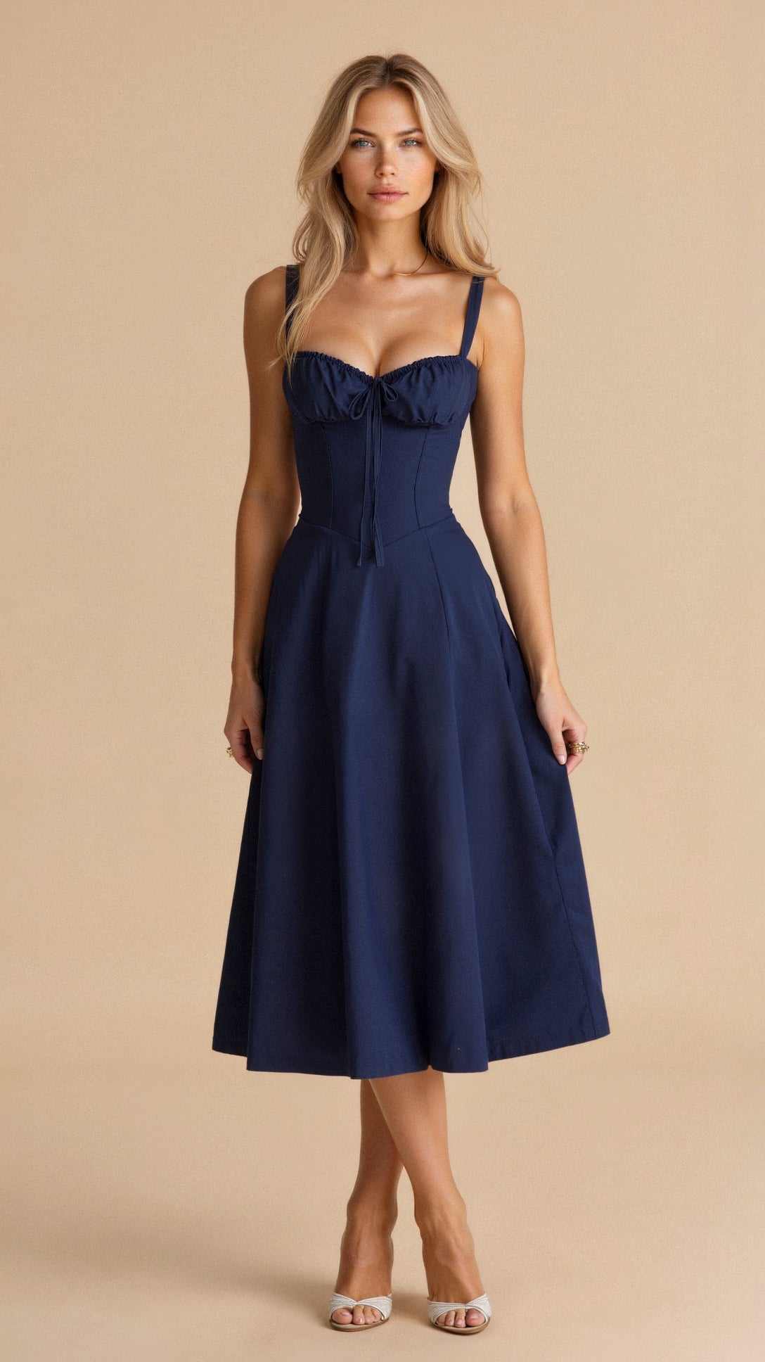 Dames Midi Jurk met Korset Marineblauw Auralie