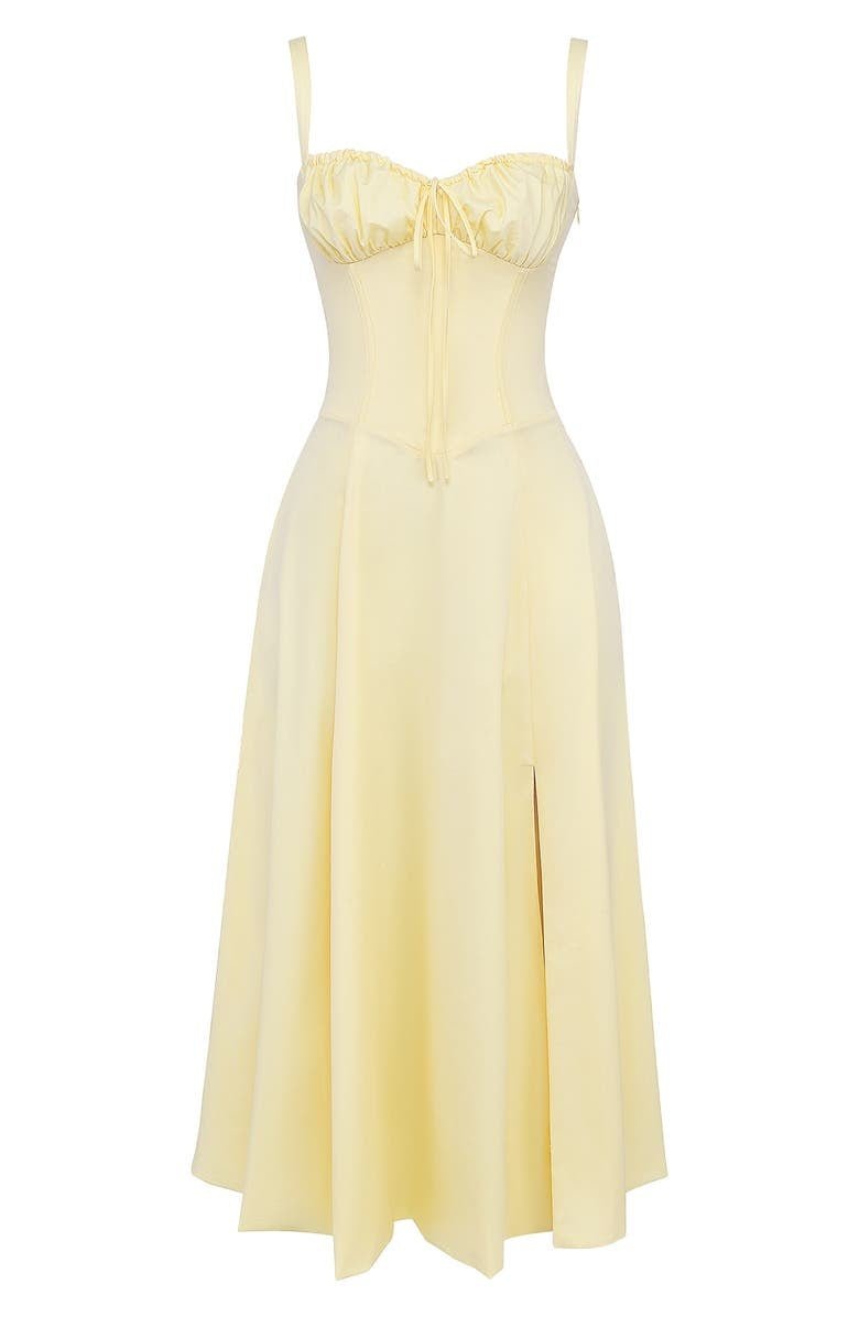 Dames Midi Jurk met Korset Lichtgeel Auralie