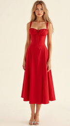 Dames Midi Jurk met Korset Rood Auralie