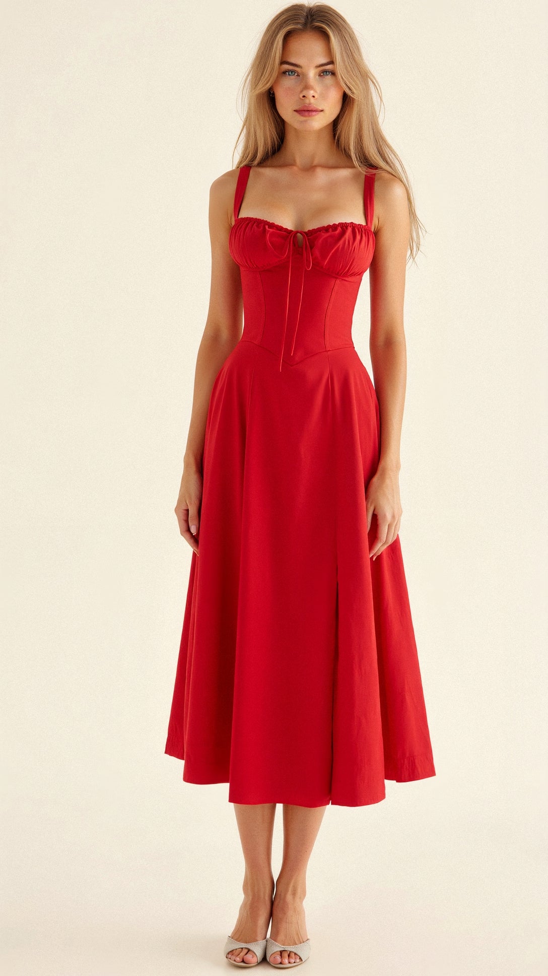 Dames Midi Jurk met Korset Rood Auralie