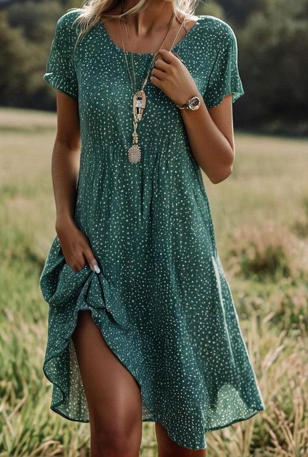 Dames Midi Jurk met Korte Mouwen en Polka Dot Patroon Auralie