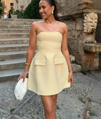Dames Mini Jurk Off-Shoulder met Cargo Zakken Geel Geel Auralie