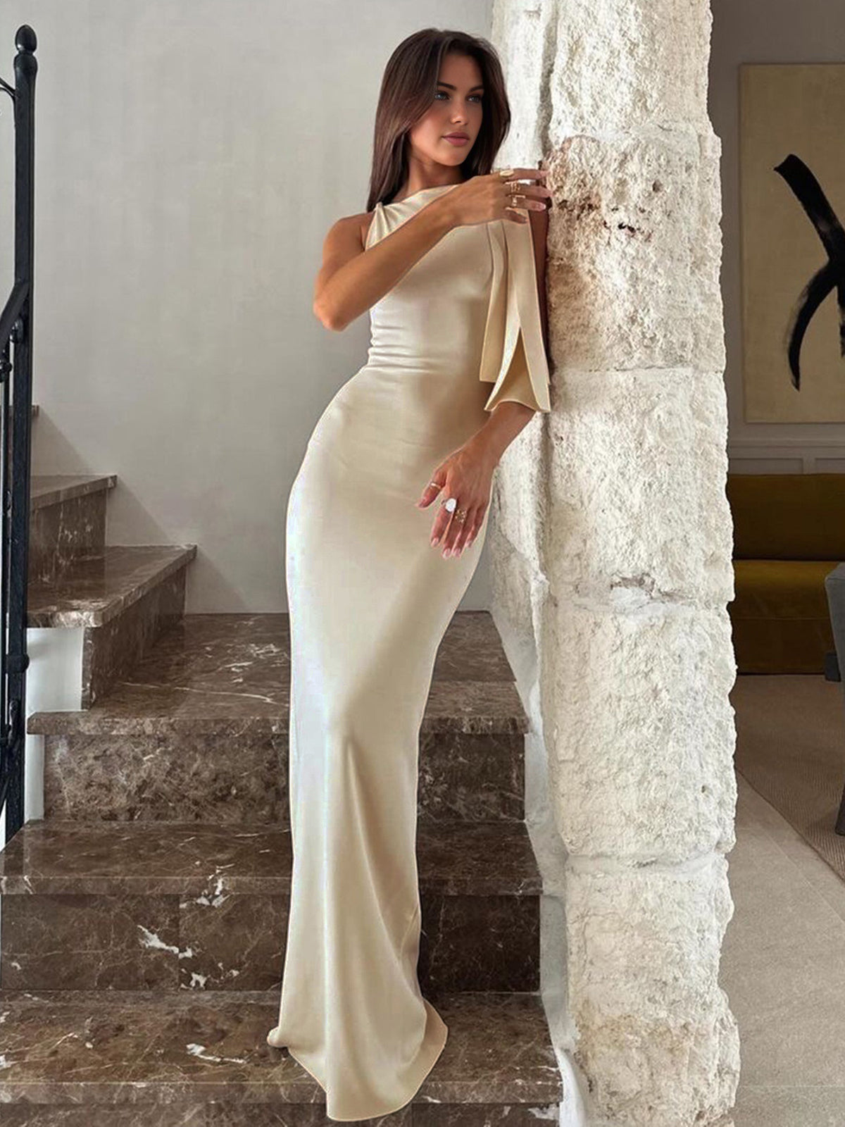 Dames Mouwloze Maxi Jurk met Geknoopt Ontwerp Auralie