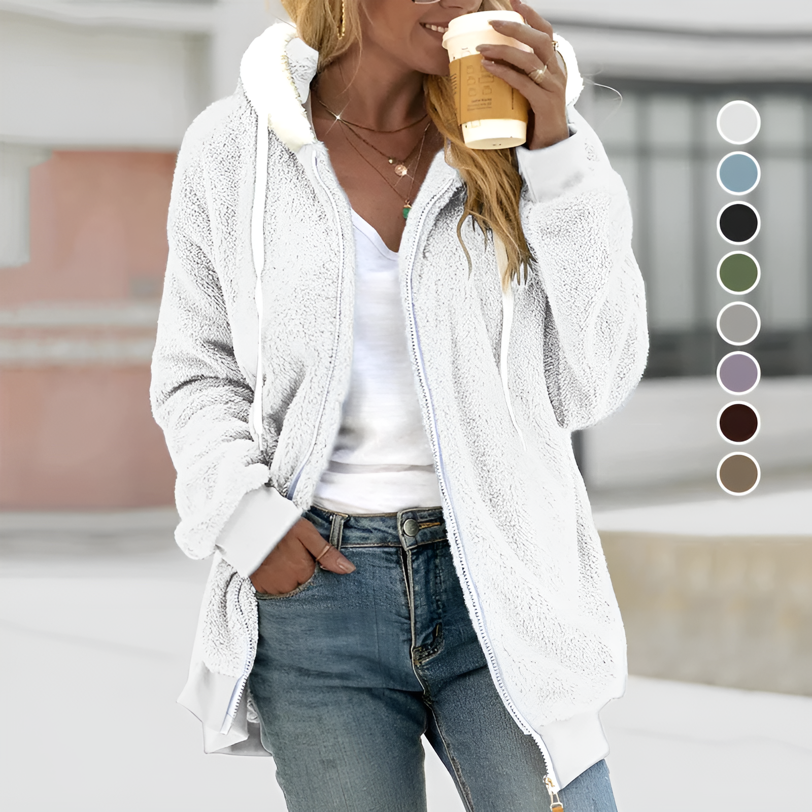Dames Oversized Hoodie met Sherpa Voering en Ritssluiting 1