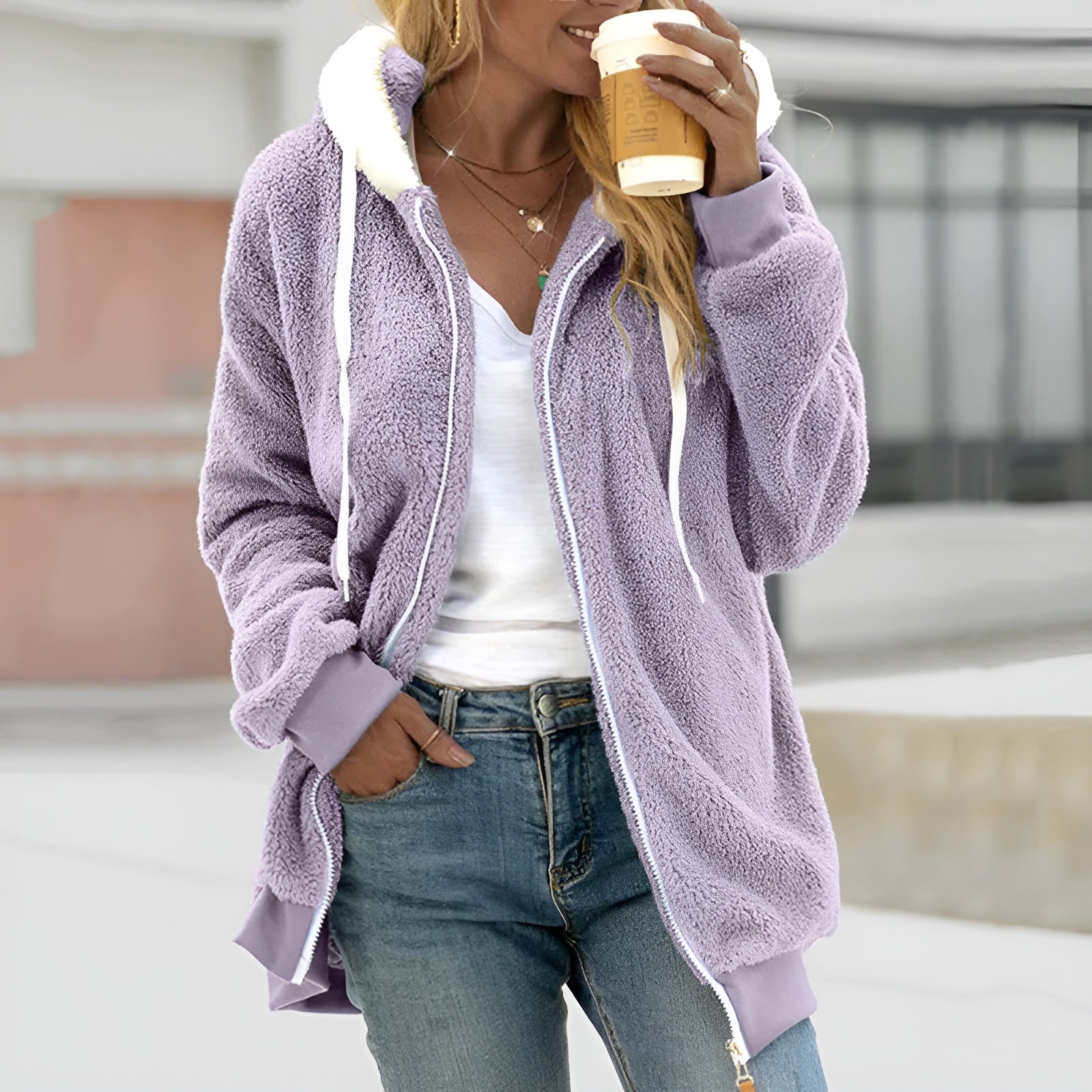 Dames Oversized Hoodie met Sherpa Voering en Ritssluiting 5