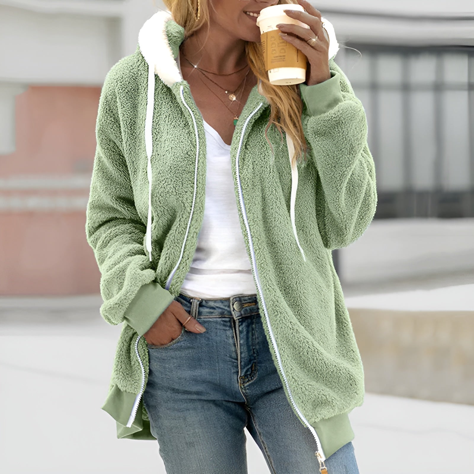 Dames Oversized Hoodie met Sherpa Voering en Ritssluiting 7