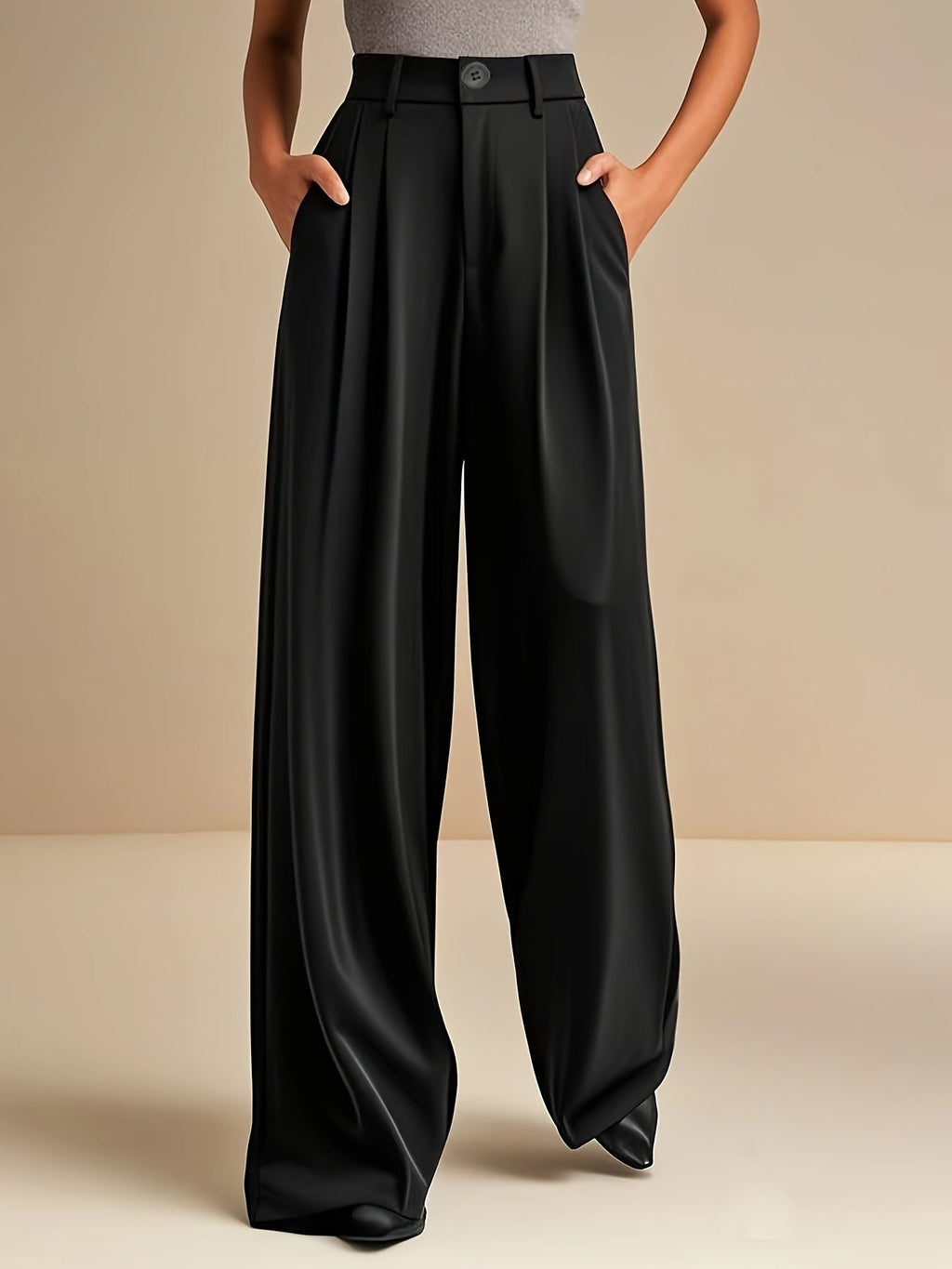 Dames Palazzo Pantalon Hoge Taille met Wijde Pijpen Zwart Auralie