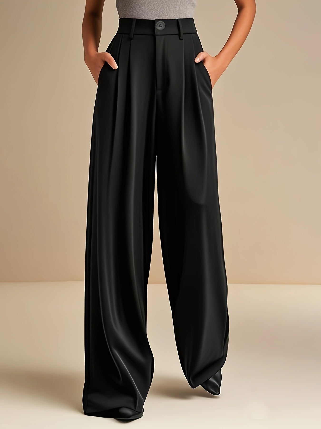 Dames Palazzo Pantalon Hoge Taille met Wijde Pijpen Zwart Auralie