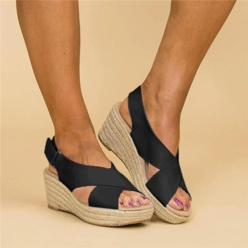 Dames Sandalen met Orthopedische Espadrille en Schokabsorberende Zool Zwart Auralie