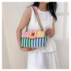 Dames Schoudertas met Regenboogdesign en Gouden Ketting 5