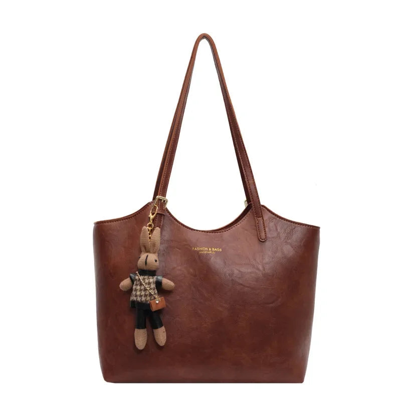 Dames Schoudertas van Vegan Leer met Vintage Look en Afneembaar Hangertje 0