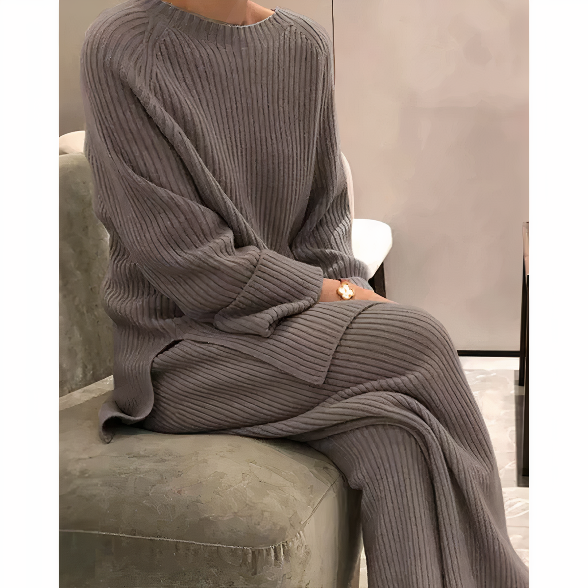Dames Set van Gebreide Trui en Broek met Comfortabele Pasvorm 0