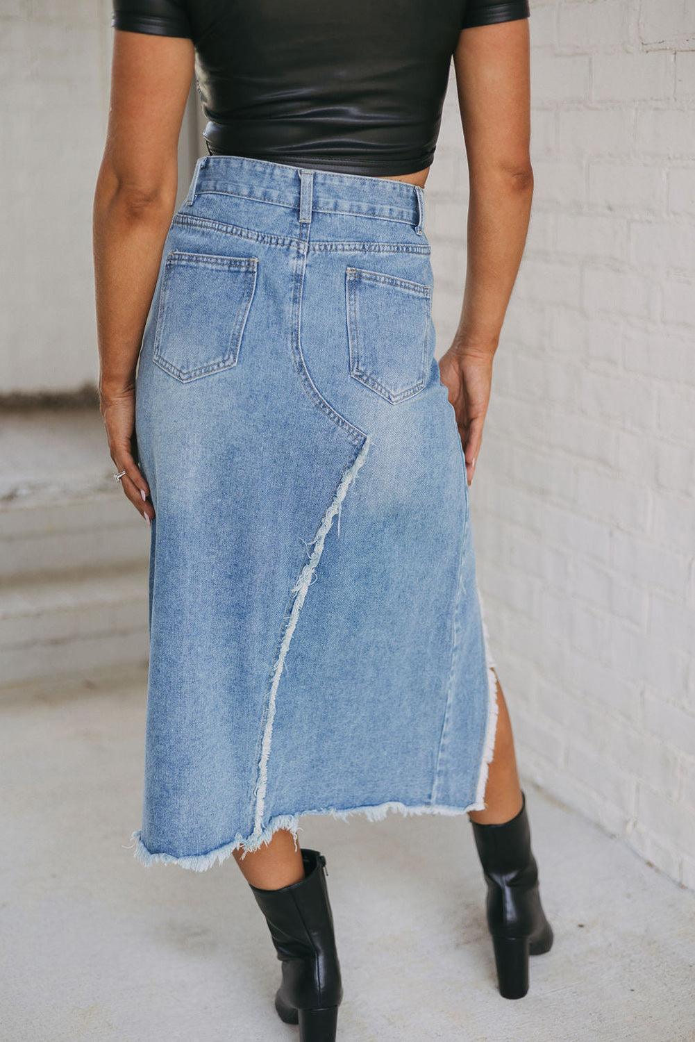 Dames Lange Denim Rok met Asymmetrisch Ontwerp en Split Auralie