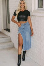 Dames Lange Denim Rok met Asymmetrisch Ontwerp en Split Auralie