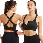 Dames Sport BH High Support met Ritsluiting en Criss-Cross Rugband Zwart Auralie