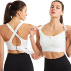 Dames Sport BH High Support met Ritsluiting en Criss-Cross Rugband Wit Auralie