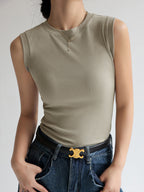 Dames Tanktop met Ronde Hals Khaki Auralie