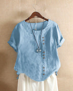 Dames Top met Knoopdetails voor Casual en Geklede Gelegenheden lichtblauw Auralie