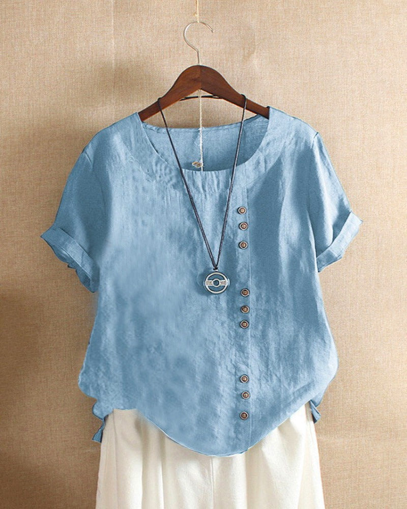 Dames Top met Knoopdetails voor Casual en Geklede Gelegenheden lichtblauw Auralie
