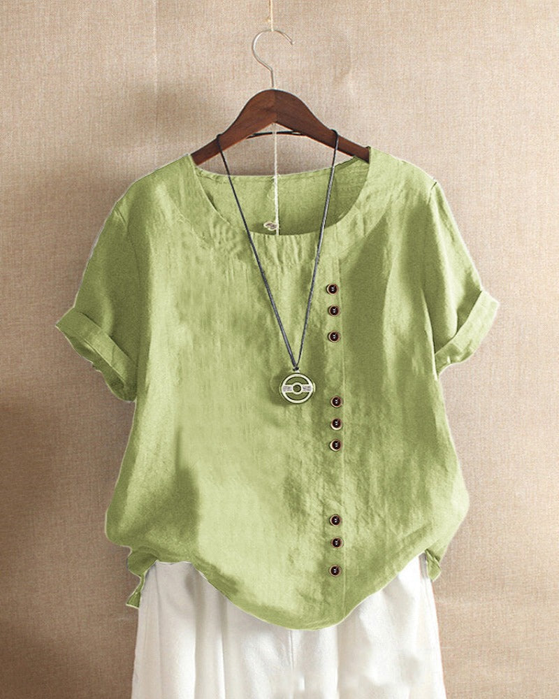 Dames Top met Knoopdetails voor Casual en Geklede Gelegenheden Lichtgroen Auralie