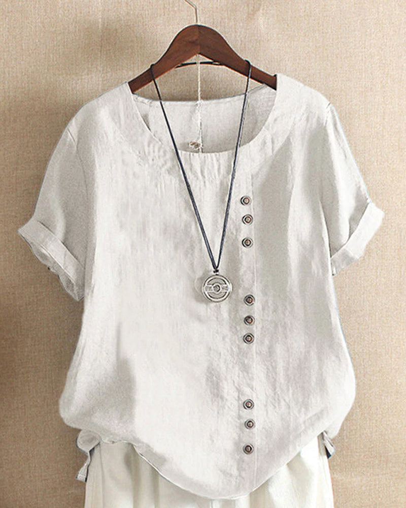 Dames Top met Knoopdetails voor Casual en Geklede Gelegenheden Wit Auralie