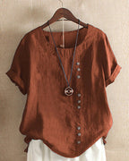 Dames Top met Knoopdetails voor Casual en Geklede Gelegenheden Bruin Auralie