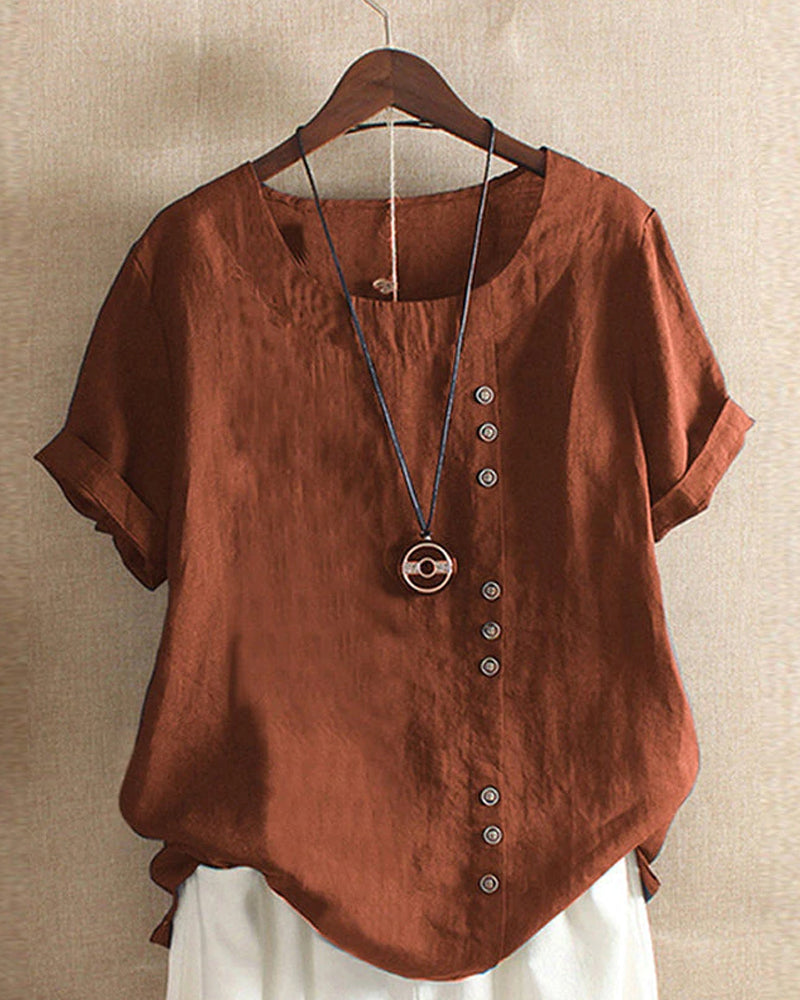Dames Top met Knoopdetails voor Casual en Geklede Gelegenheden Bruin Auralie