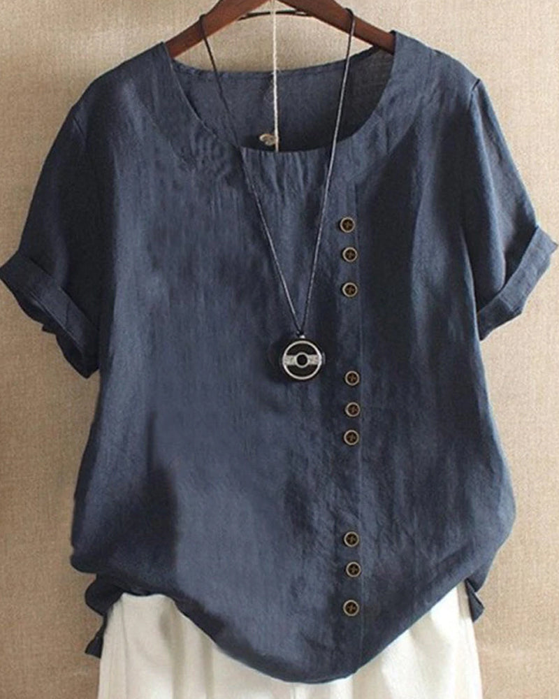 Dames Top met Knoopdetails voor Casual en Geklede Gelegenheden Donkerblauw Auralie