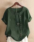 Dames Top met Knoopdetails voor Casual en Geklede Gelegenheden Groen Auralie