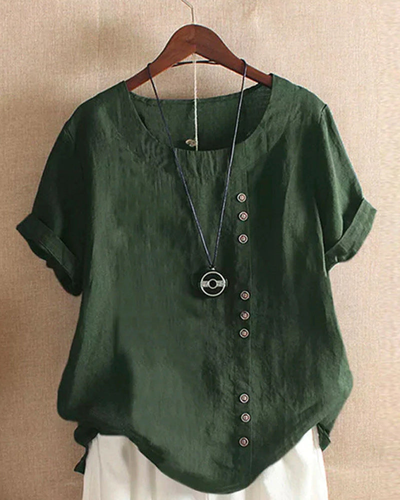 Dames Top met Knoopdetails voor Casual en Geklede Gelegenheden Groen Auralie