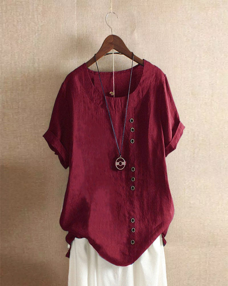 Dames Top met Knoopdetails voor Casual en Geklede Gelegenheden Wijnrood Auralie