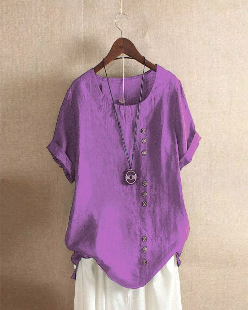 Dames Top met Knoopdetails voor Casual en Geklede Gelegenheden Paars Auralie