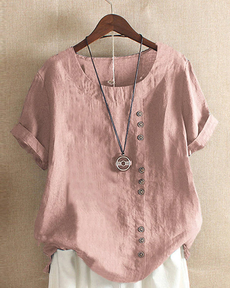 Dames Top met Knoopdetails voor Casual en Geklede Gelegenheden Roze Auralie