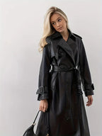 Dames Trenchcoat met Dubbelzijdige Sluiting en Tailleriem voor Lange Dagen 0