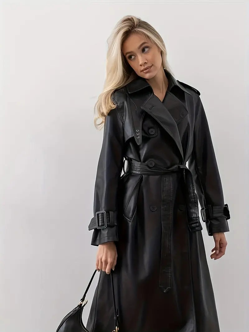 Dames Trenchcoat met Dubbelzijdige Sluiting en Tailleriem voor Lange Dagen 0