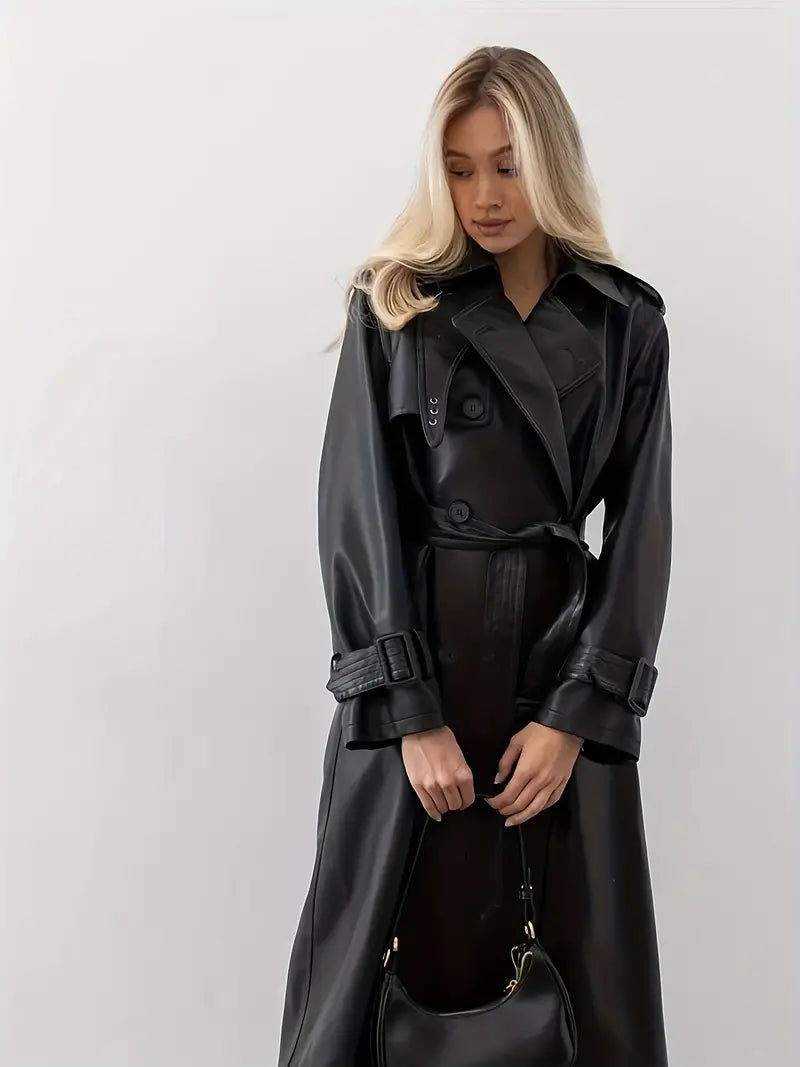 Dames Trenchcoat met Dubbelzijdige Sluiting en Tailleriem voor Lange Dagen 1
