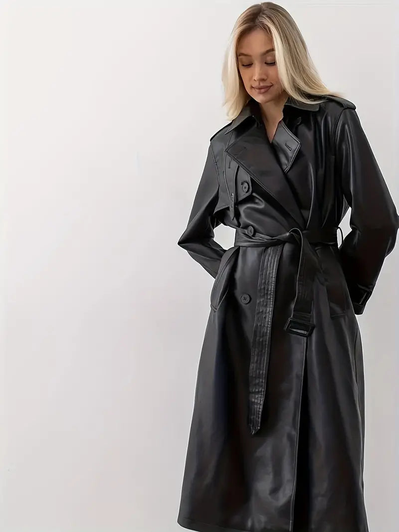 Dames Trenchcoat met Dubbelzijdige Sluiting en Tailleriem voor Lange Dagen 2