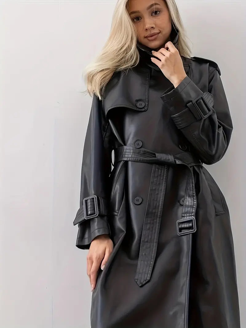 Dames Trenchcoat met Dubbelzijdige Sluiting en Tailleriem voor Lange Dagen 4