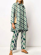 Dames Tweedelige Set met Vintage Print en Ruime Pasvorm 1