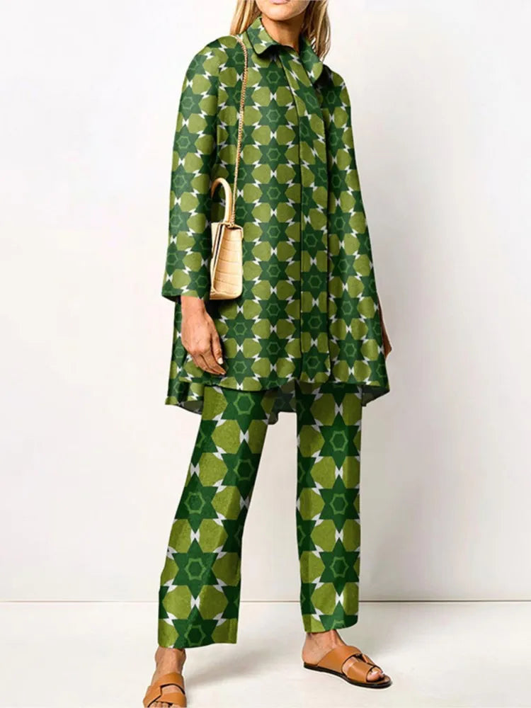 Dames Tweedelige Set met Vintage Print en Ruime Pasvorm 3