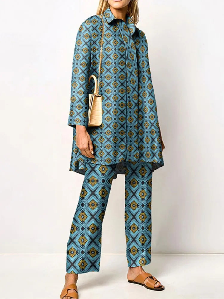 Dames Tweedelige Set met Vintage Print en Ruime Pasvorm 4