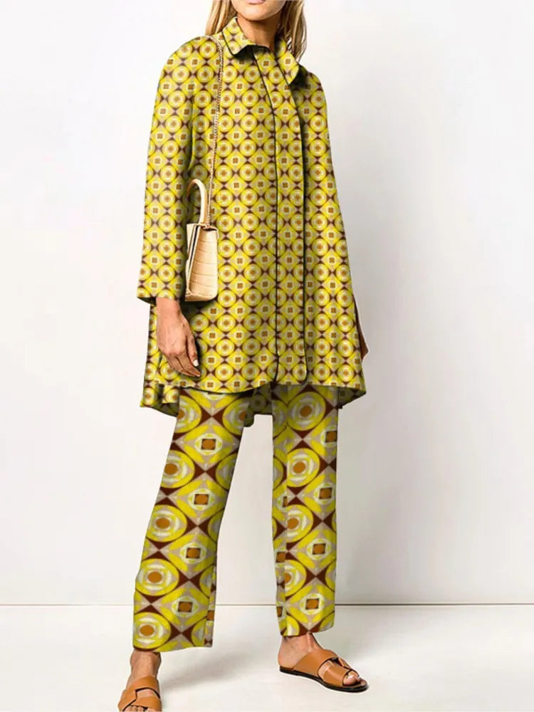 Dames Tweedelige Set met Vintage Print en Ruime Pasvorm 5