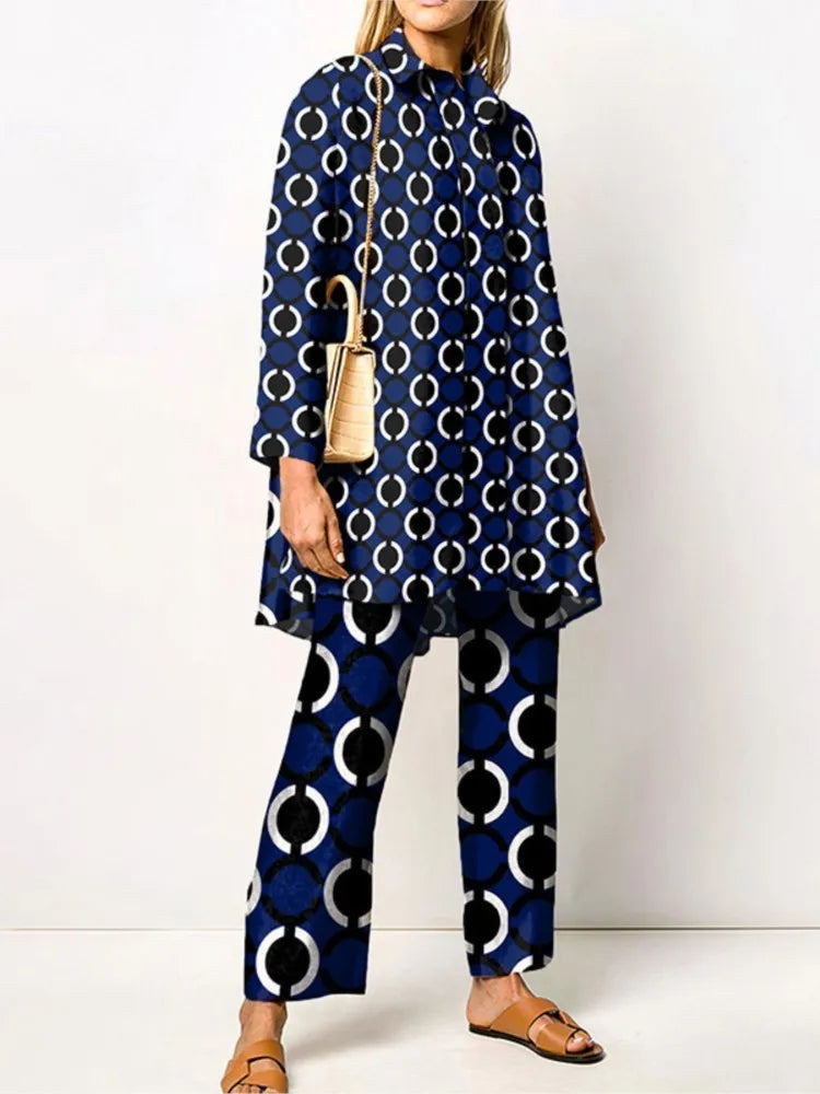 Dames Tweedelige Set met Vintage Print en Ruime Pasvorm 6