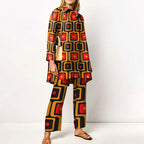 Dames Tweedelige Set met Vintage Print en Ruime Pasvorm 7